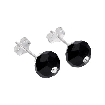 Sterlingsilber Schwarz Kunstperle & CZ Kristall Ohrstecker