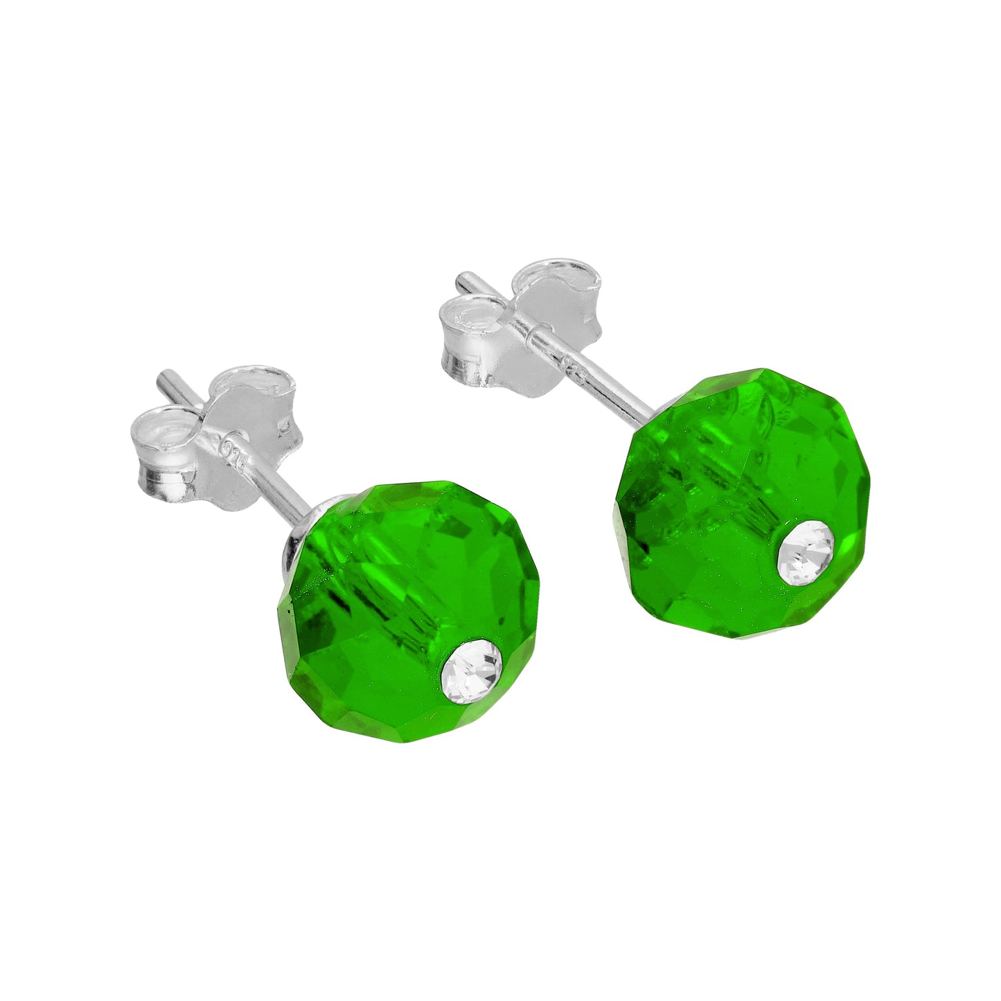 Sterlingsilber Grün Kunstperle & CZ Kristall Ohrstecker