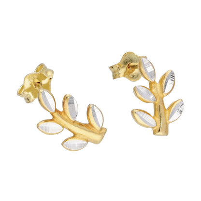 Vergoldet Sterlingsilber Diamantschliff Blatt & Zweig - Ohrstecker