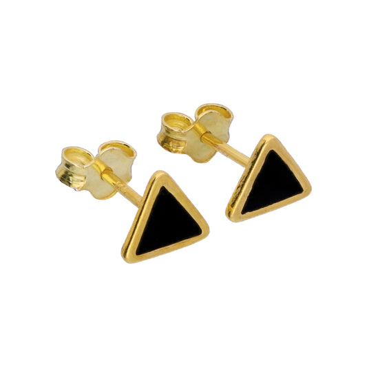Vergoldet Sterlingsilber Schwarz Emaille Dreieck Ohrstecker