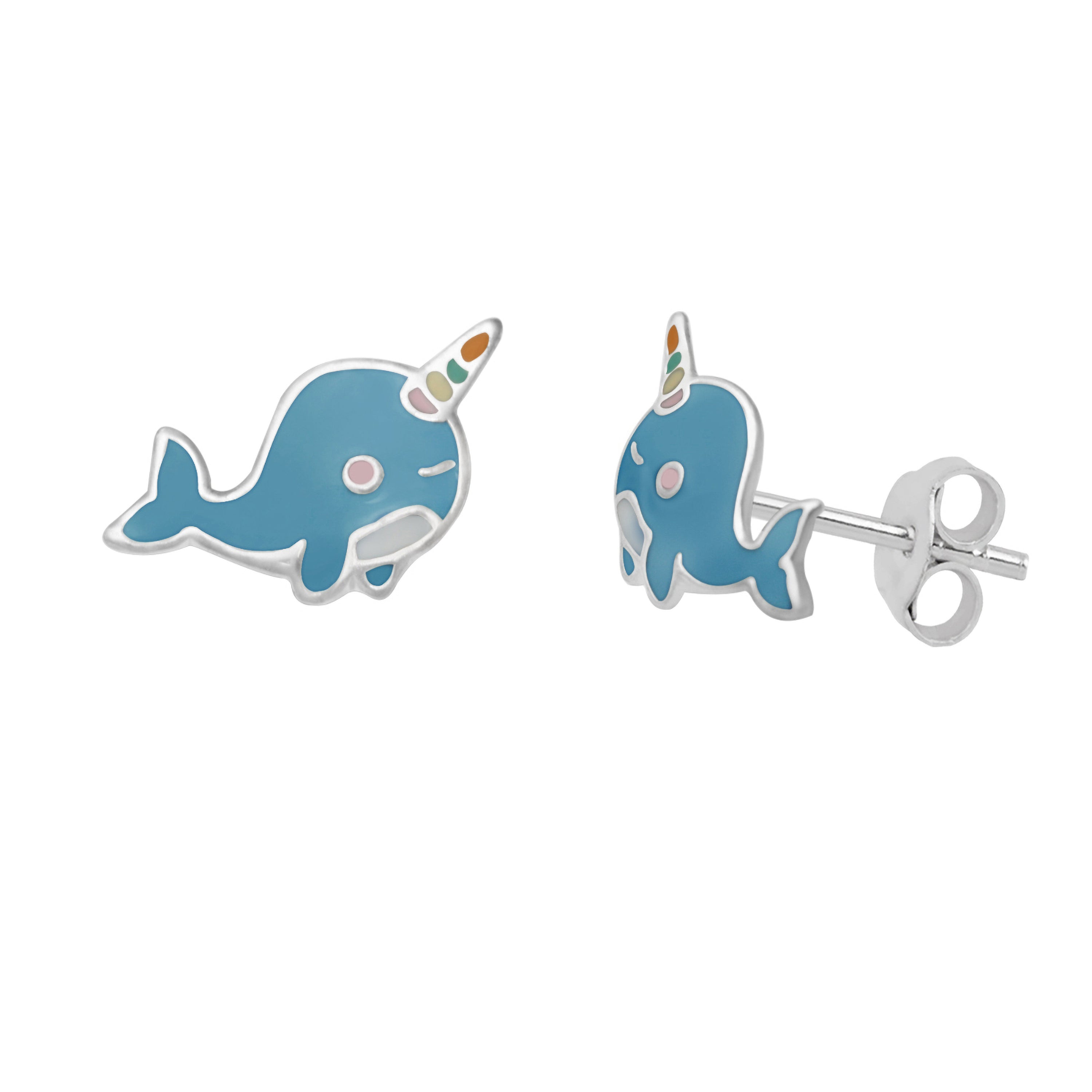 Sterlingsilber Emaille Narwal Ohrstecker