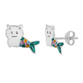 Sterlingsilber Katze Meerjungfrau Regenbogenschwanz Emaille Ohrstecker