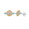 Ohrstecker aus Sterlingsilber mit Saturn in Regenbogen-Emaille