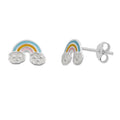 Sterlingsilber Regenbogen Lächelnde Wolken Emaille Ohrstecker