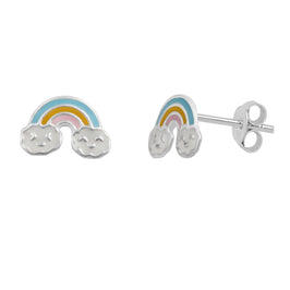 Sterlingsilber Regenbogen Lächelnde Wolken Emaille Ohrstecker