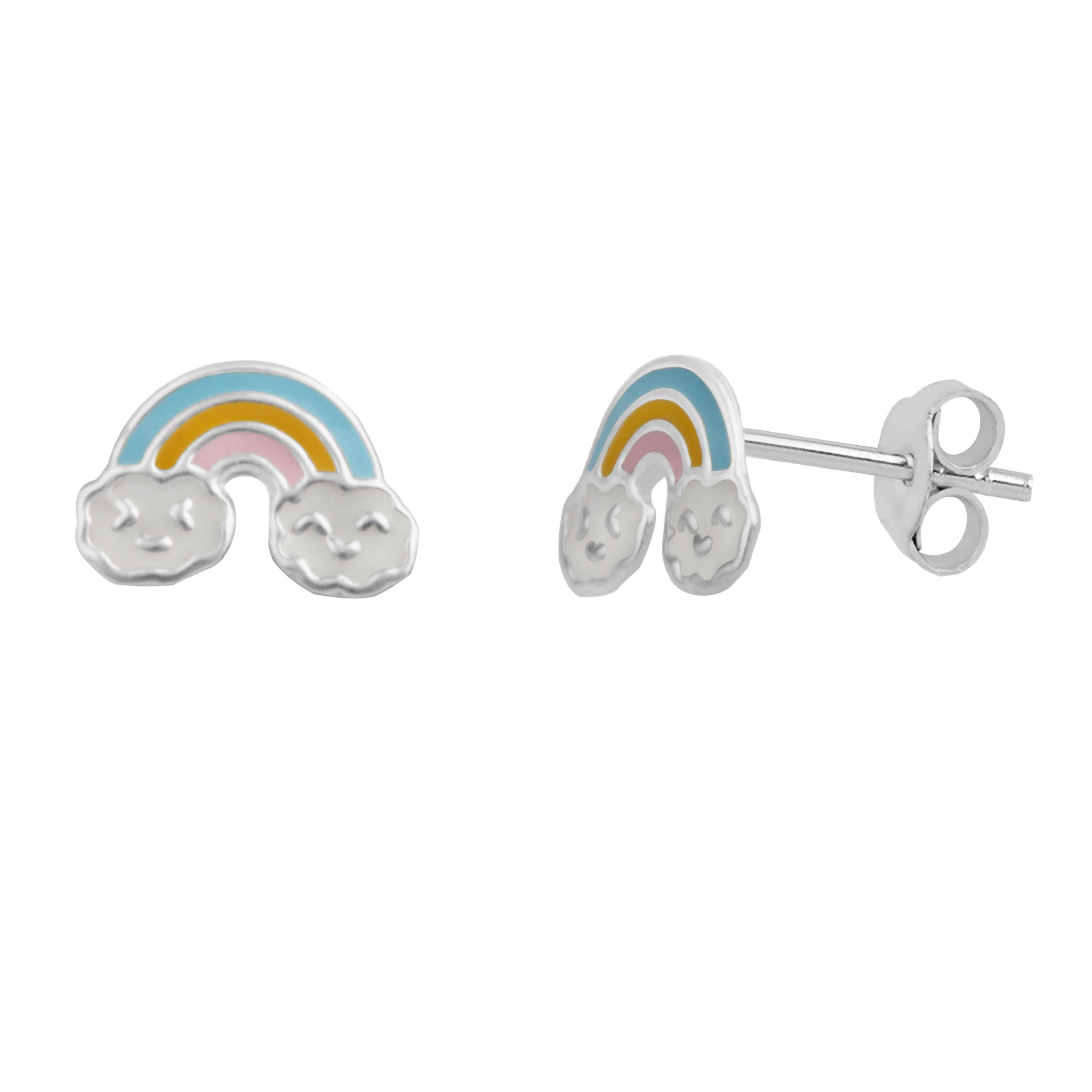 Sterlingsilber Regenbogen Lächelnde Wolken Emaille Ohrstecker