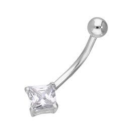 Bauchnabelpiercing aus Sterlingsilber mit quadratischem klarem Zirkonia