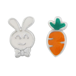 Mix & Match-Ohrstecker aus Sterlingsilber mit Karotten- und Hasenmotiv und Emaille