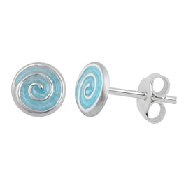 Sterlingsilber Aquamarin Spiralmuster Emaille Ohrstecker