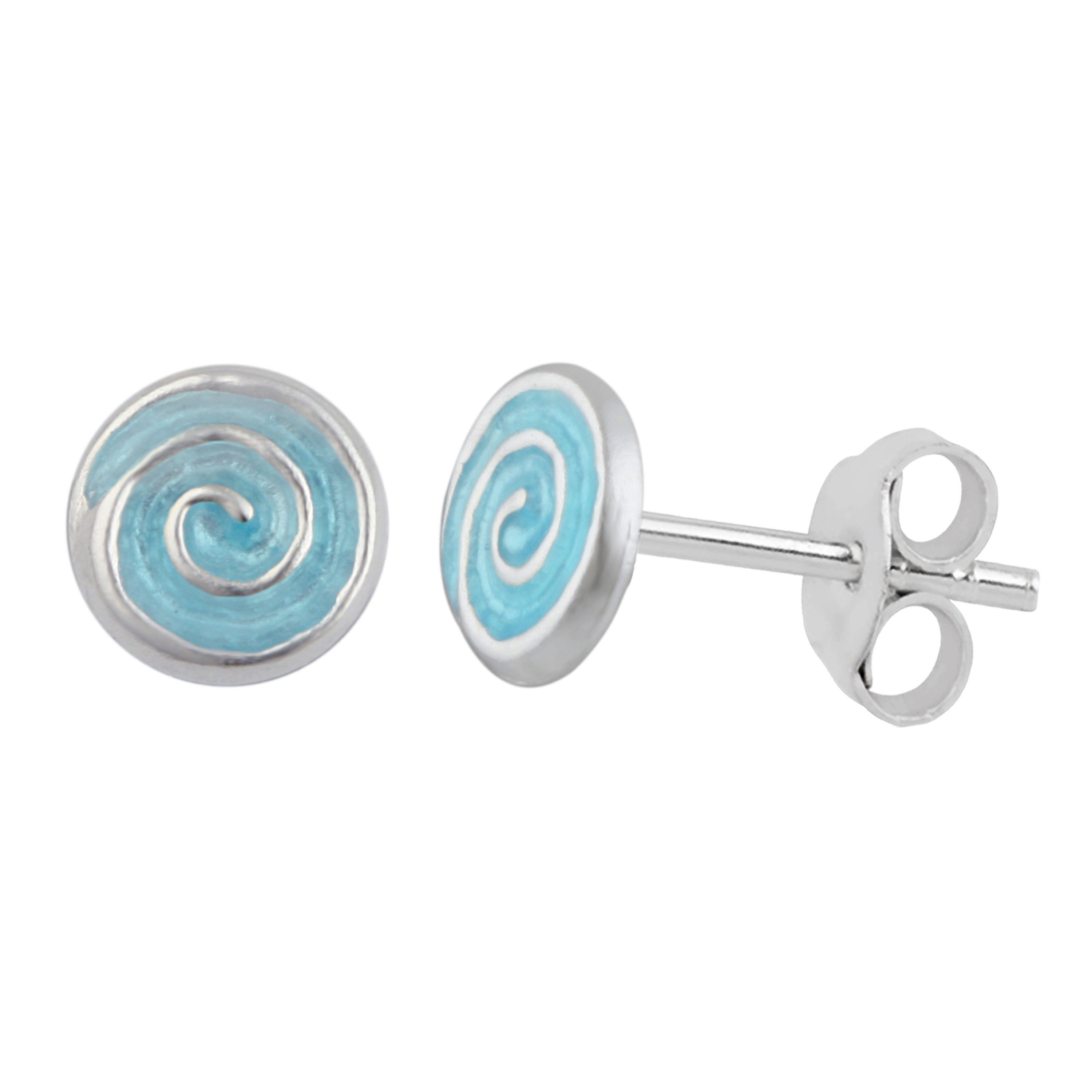 Sterlingsilber Aquamarin Spiralmuster Emaille Ohrstecker
