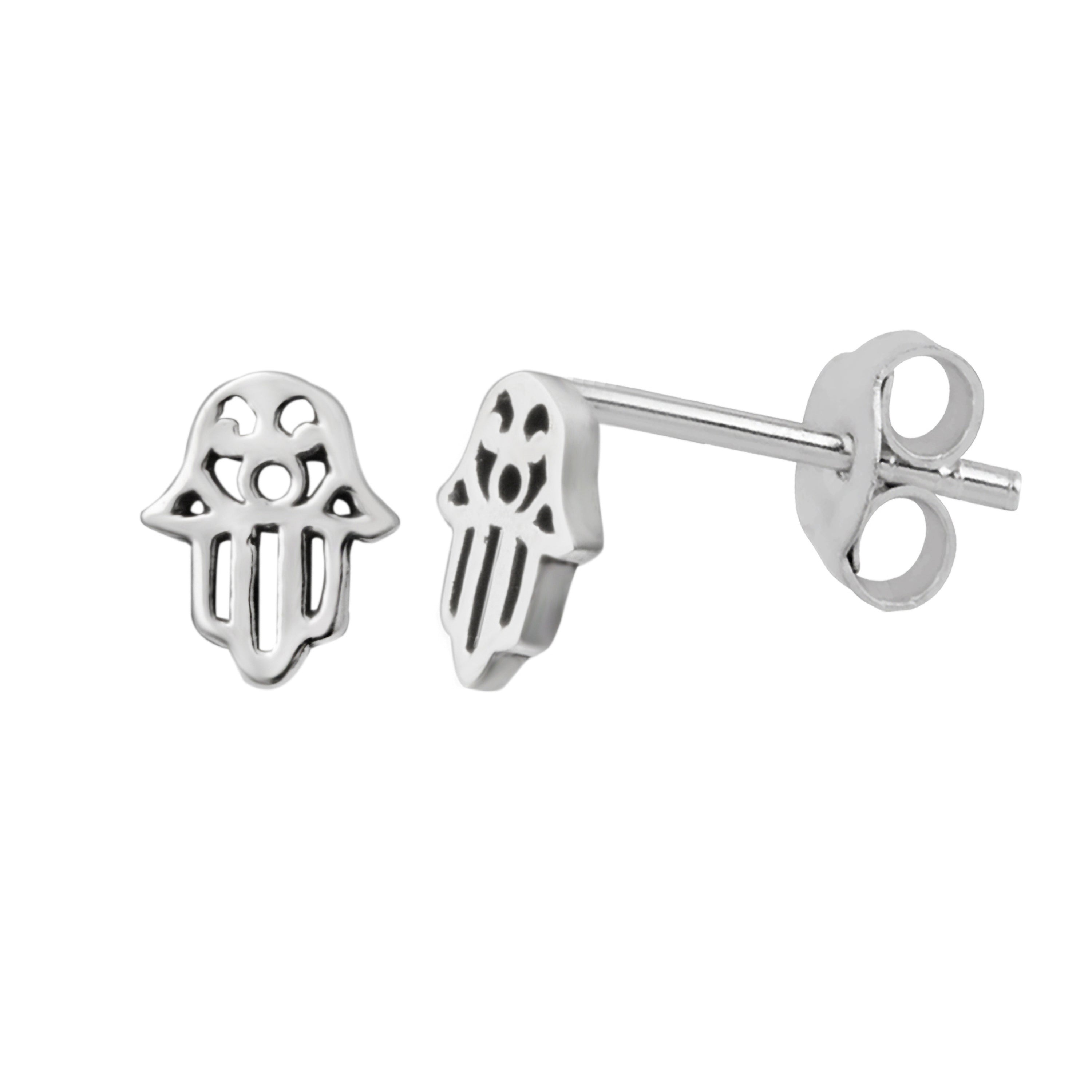 Sterlingsilber Klein Hamsa Hand Ausgeschnitten Ohrstecker