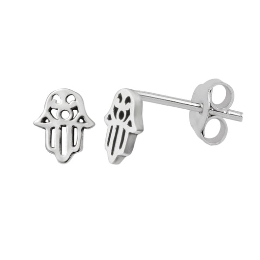 Sterlingsilber Klein Hamsa Hand Ausgeschnitten Ohrstecker