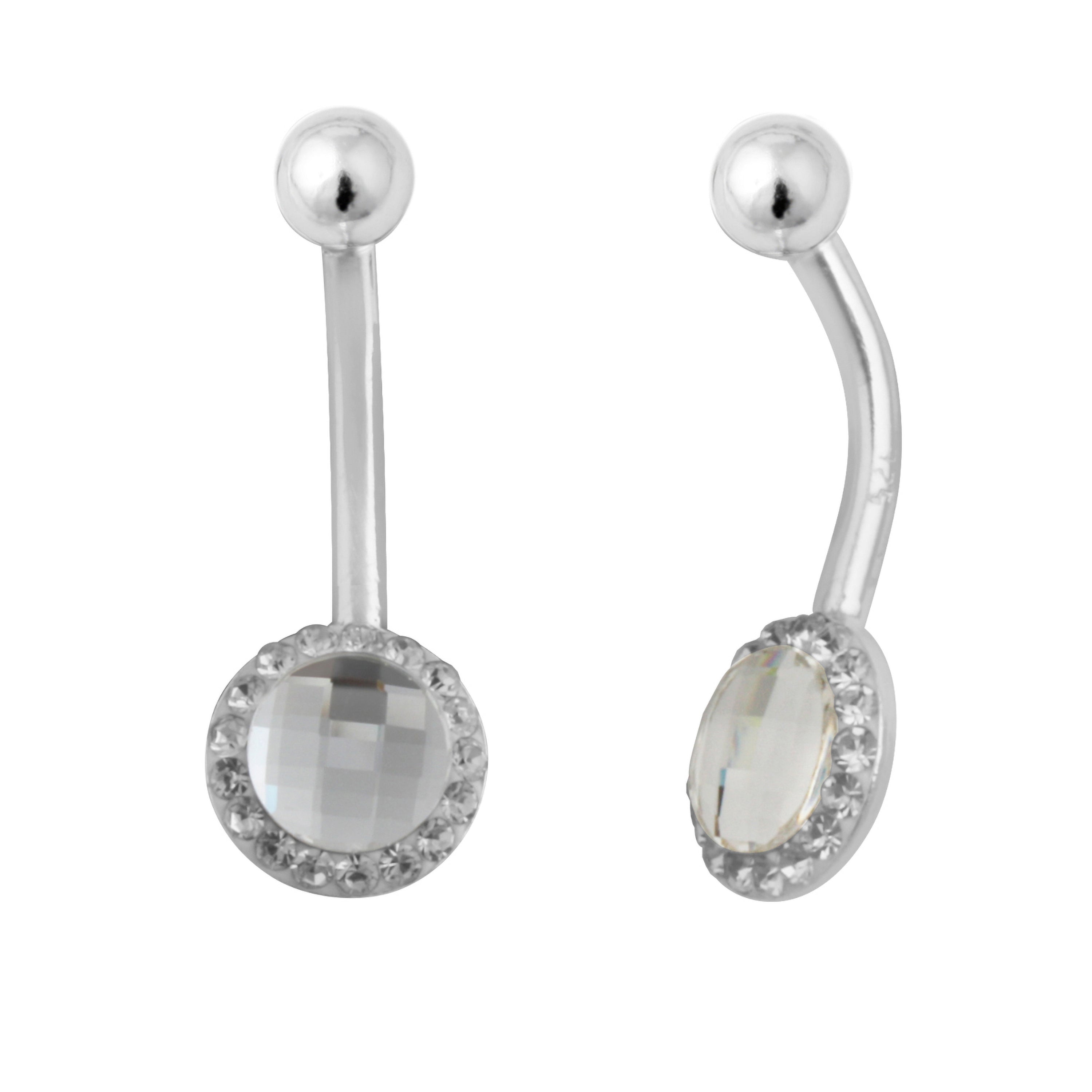 Sterlingsilber & Rund CZ Kristall Bauchnabel Stange