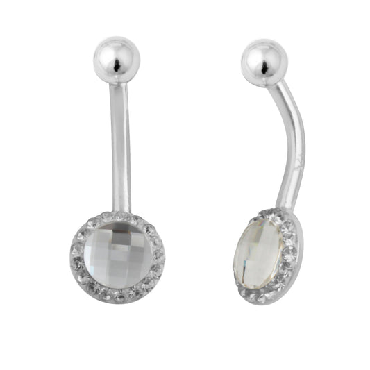Sterlingsilber & Rund CZ Kristall Bauchnabel Stange