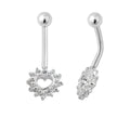 Sterlingsilber & CZ Kristall Offen Herz Bauchnabel Stange