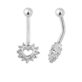 Bauchnabelpiercing aus Sterlingsilber mit offenem Herz und Zirkonia