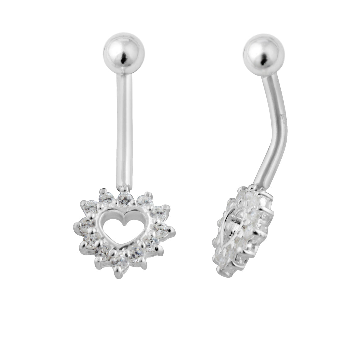 Sterlingsilber & CZ Kristall Offen Herz Bauchnabel Stange