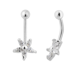 Bauchnabelpiercing aus Sterlingsilber mit Blume und Zirkonia