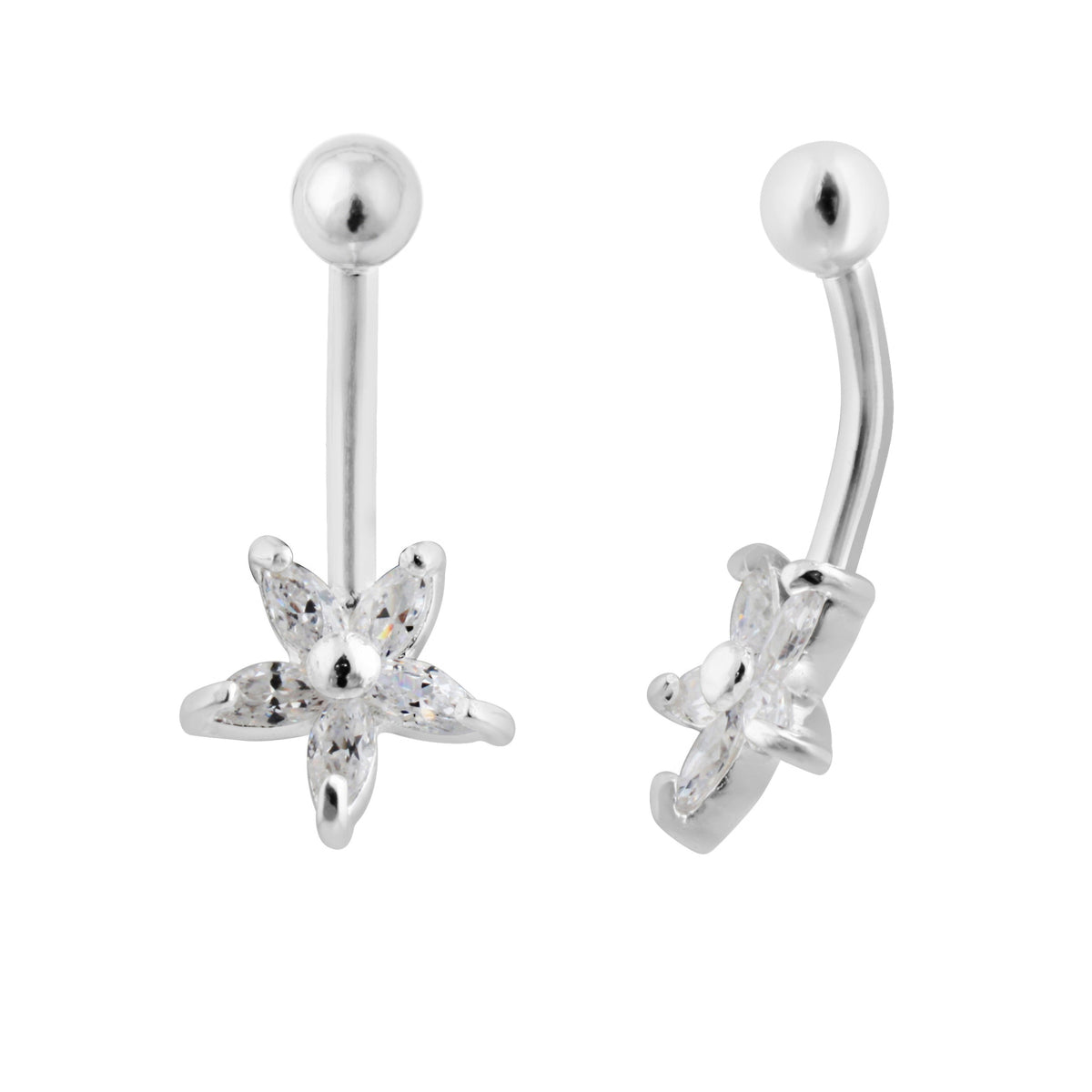 Bauchnabelpiercing aus Sterlingsilber mit Blume und Zirkonia