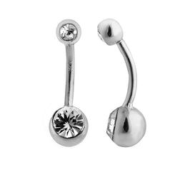 Bauchnabelpiercing aus Sterlingsilber mit zwei Kugeln und rundem Zirkonia