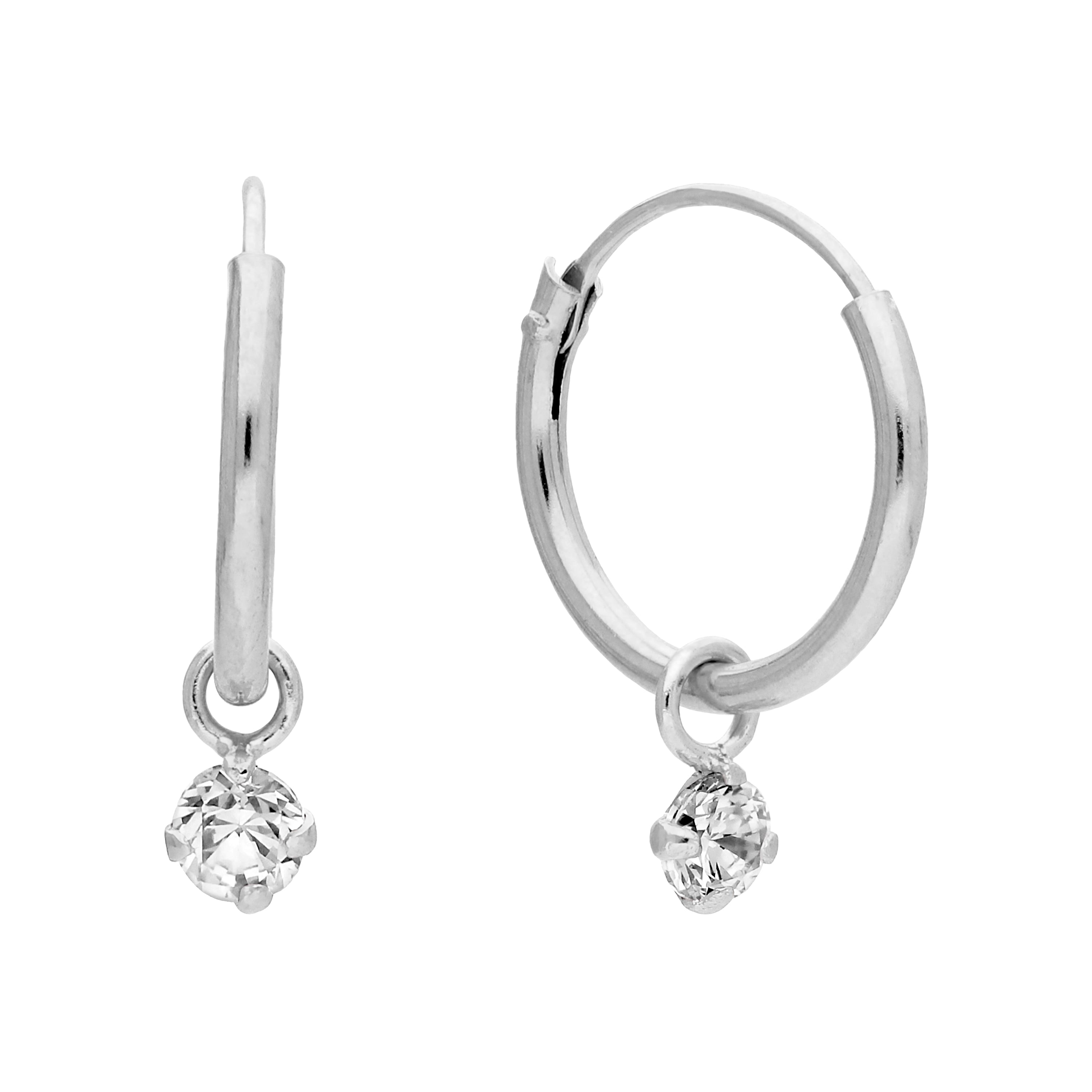 Sterlingsilber & 3 mm CZ Kristall Creolen Ohrhänger