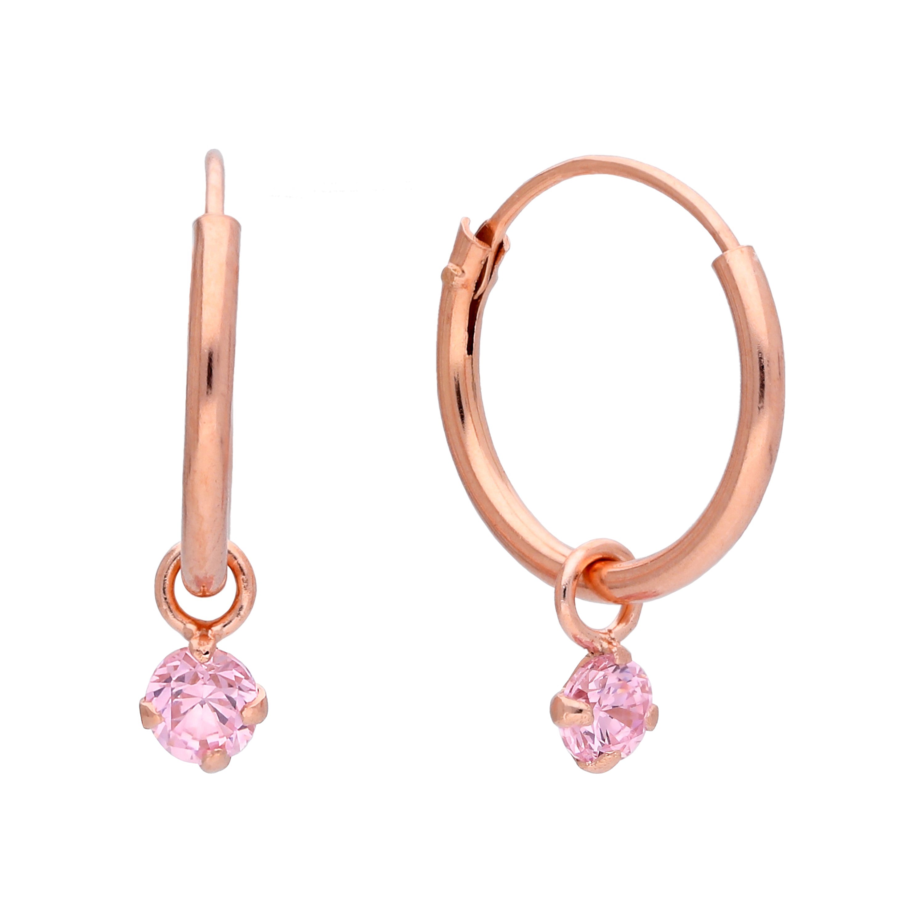 Rosévergoldet Sterlingsilber & 3 mm CZ Kristall Creolen Ohrringe