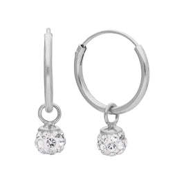 Sterlingsilber & 5 mm CZ Kristall Kugel Creolen Ohrringe