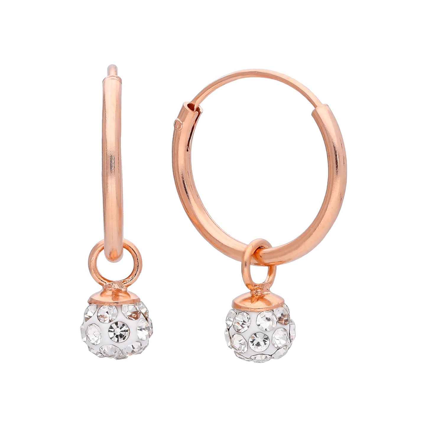 Rose Gold Plated Sterling Silver & 4mm Crystal Ball Hoop Earrings