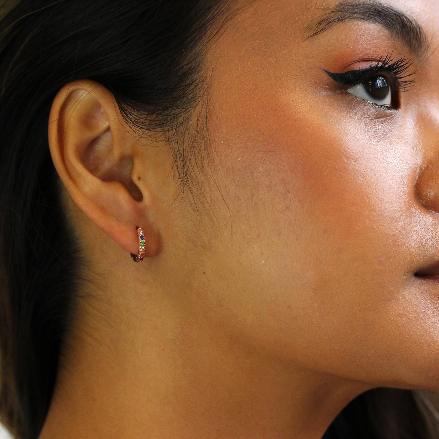 Rosévergoldet Sterlingsilber Regenbogen Creolen Ohrringe