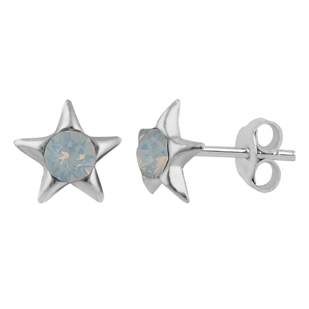 Stern-Ohrstecker aus Sterlingsilber mit weißem Opal-Imitat