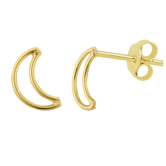 Gold Plated Sterling Silver Crescent Moon Outline Stud Earrings