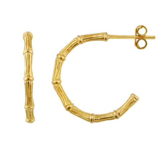 Gold Plated Sterling Silver Bamboo Open Stud Hoop Earrings - jewellerybox