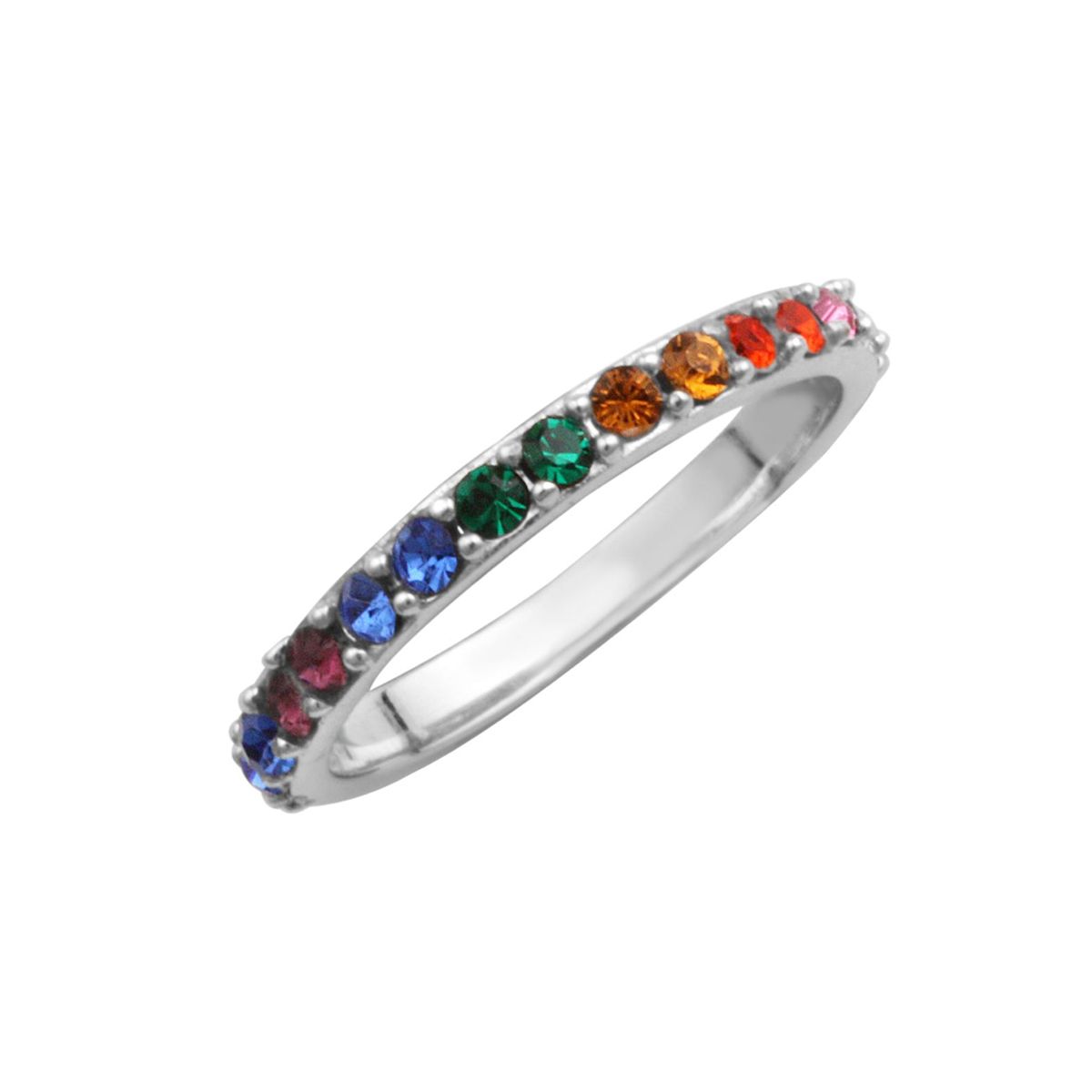 Sterlingsilber- und Regenbogen-CZ-Kristall-Ewigkeitsring – Größe I–W