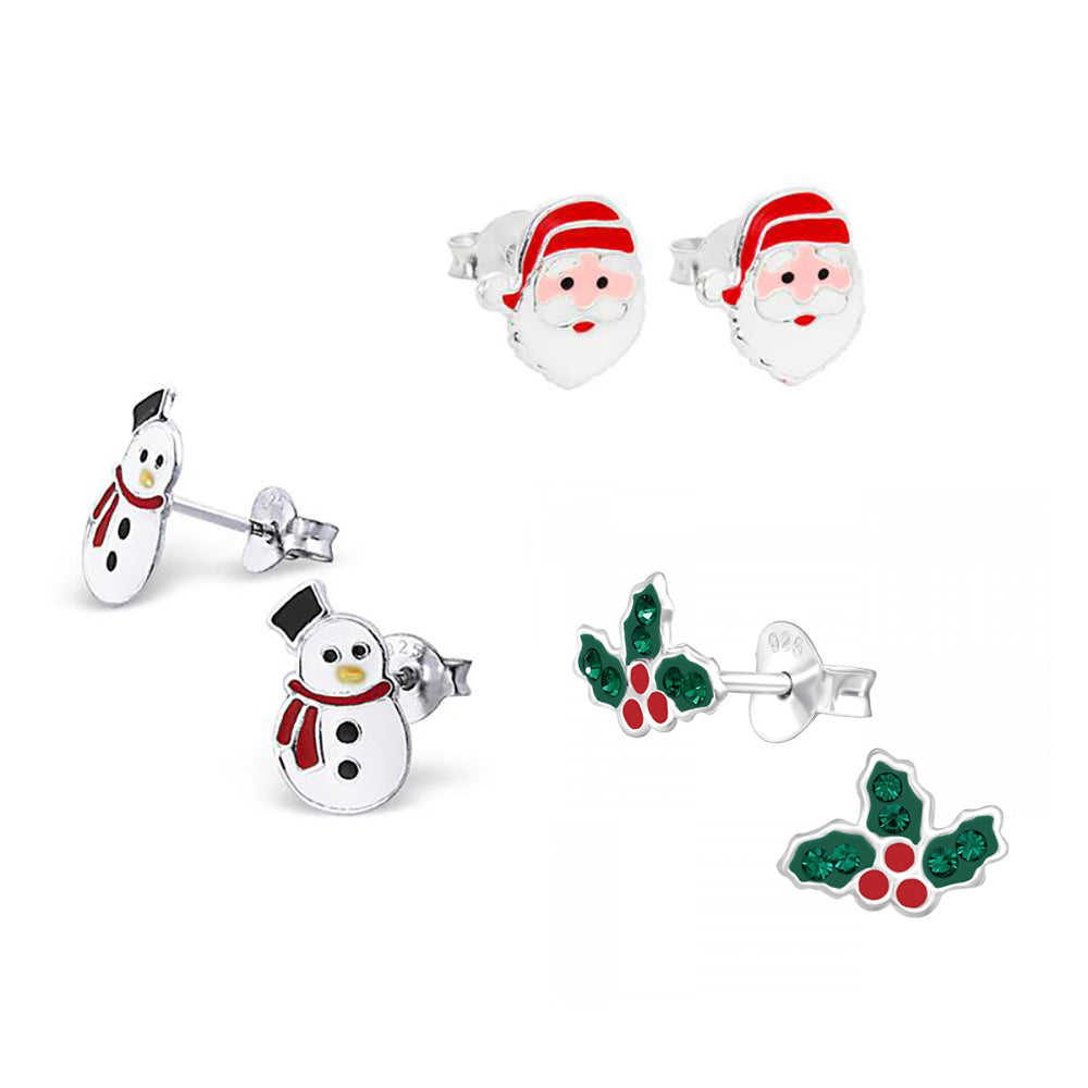 Sterlingsilber Drei Paare Weihnachten Ohrstecker Satz