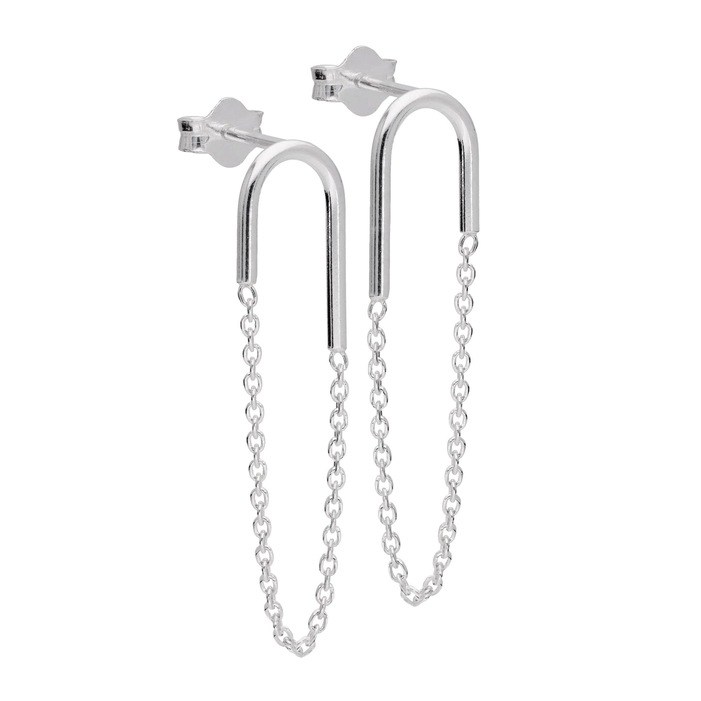 Sterlingsilber Gekrümmt Stange Kette Ohrstecker