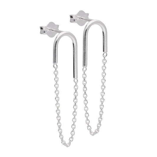 Sterlingsilber Gekrümmt Stange Kette Ohrstecker