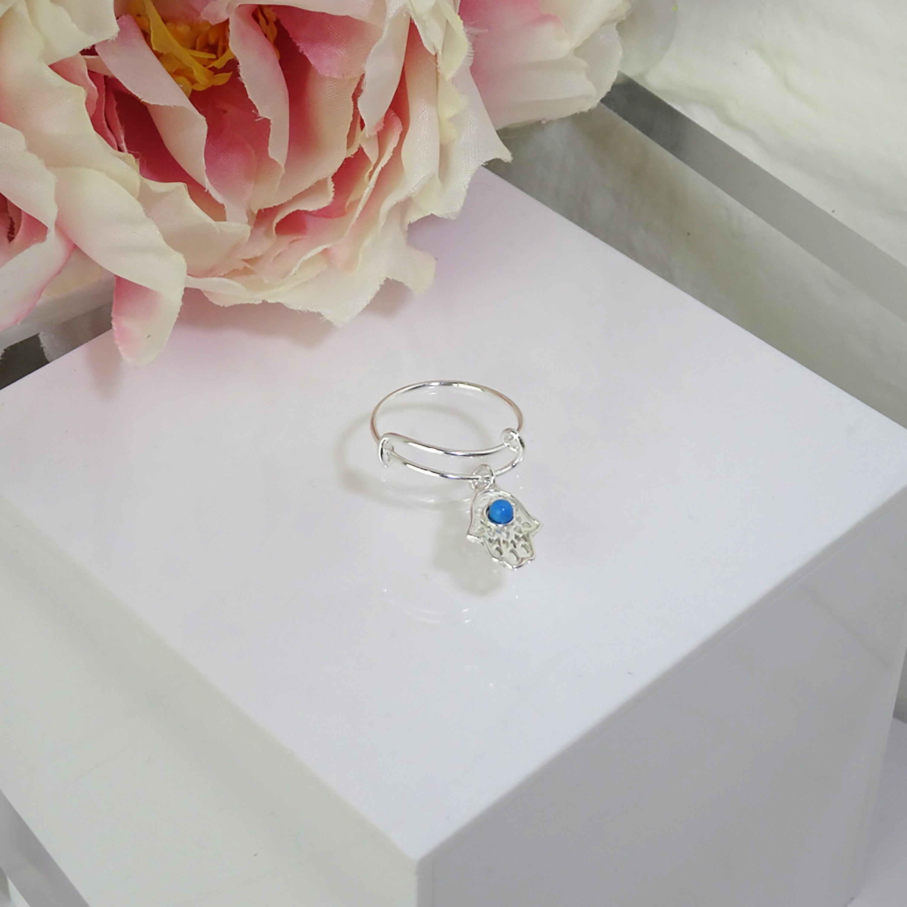 Sterlingsilber Hamsa Hand Ring Größenverstellbar