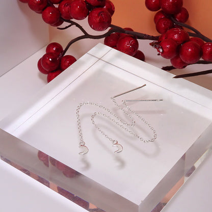 Silber Klein Mond Durchzieher Ohrringe