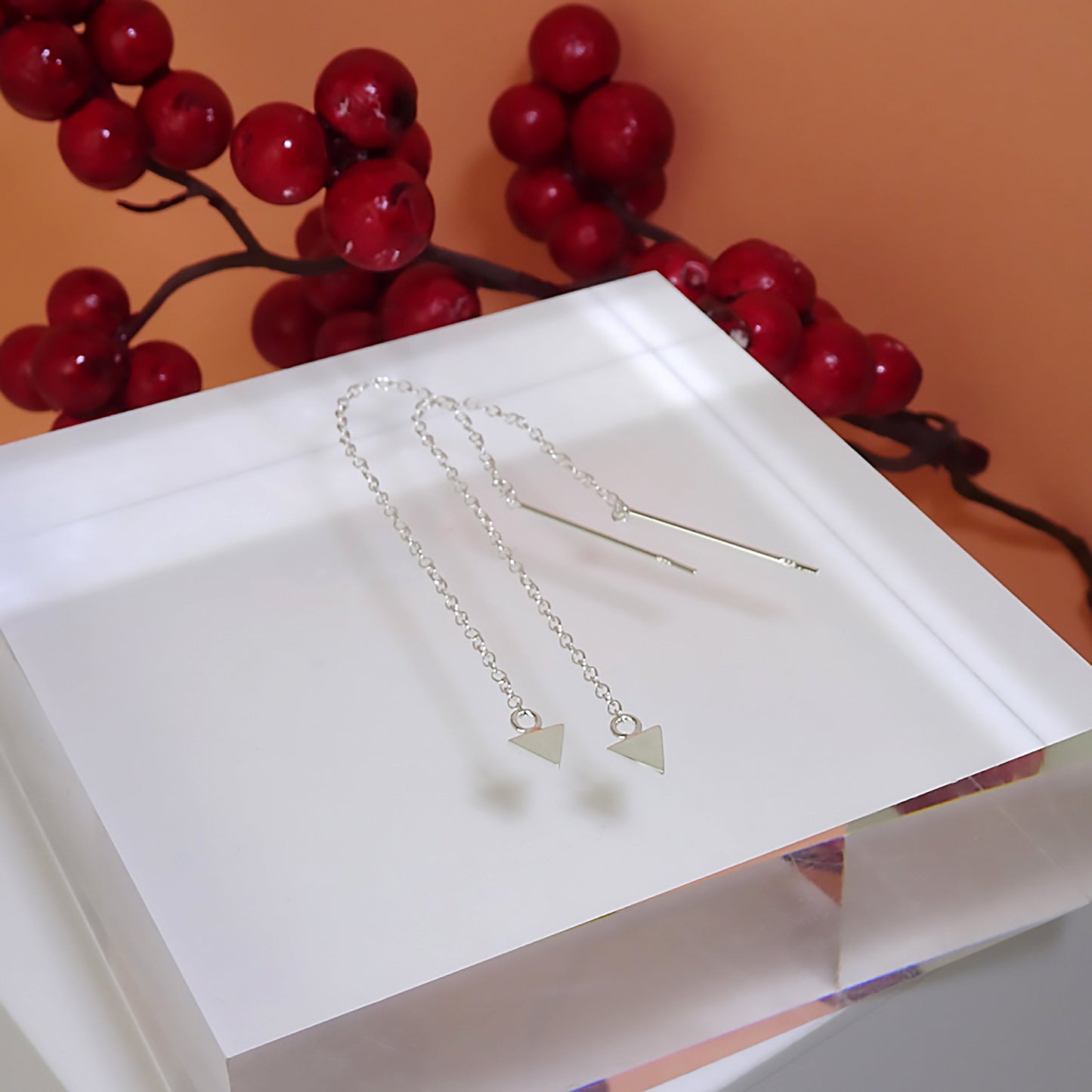 Klein Sterlingsilber Dreieck Durchzieher Ohrringe