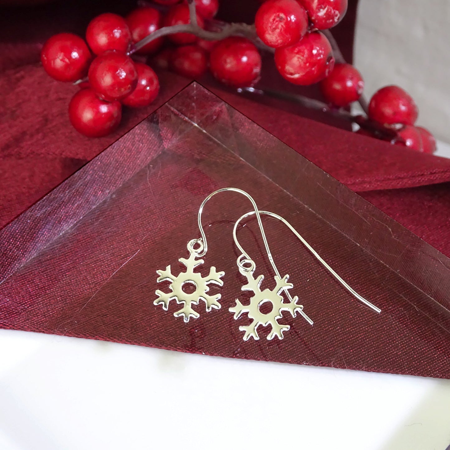 Sterling Silver Snowflake Dangle Drop Earrings