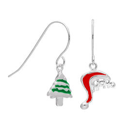 Sterlingsilber Weihnachtsmütze & Weihnachtsbaum Baumel Ohrringe