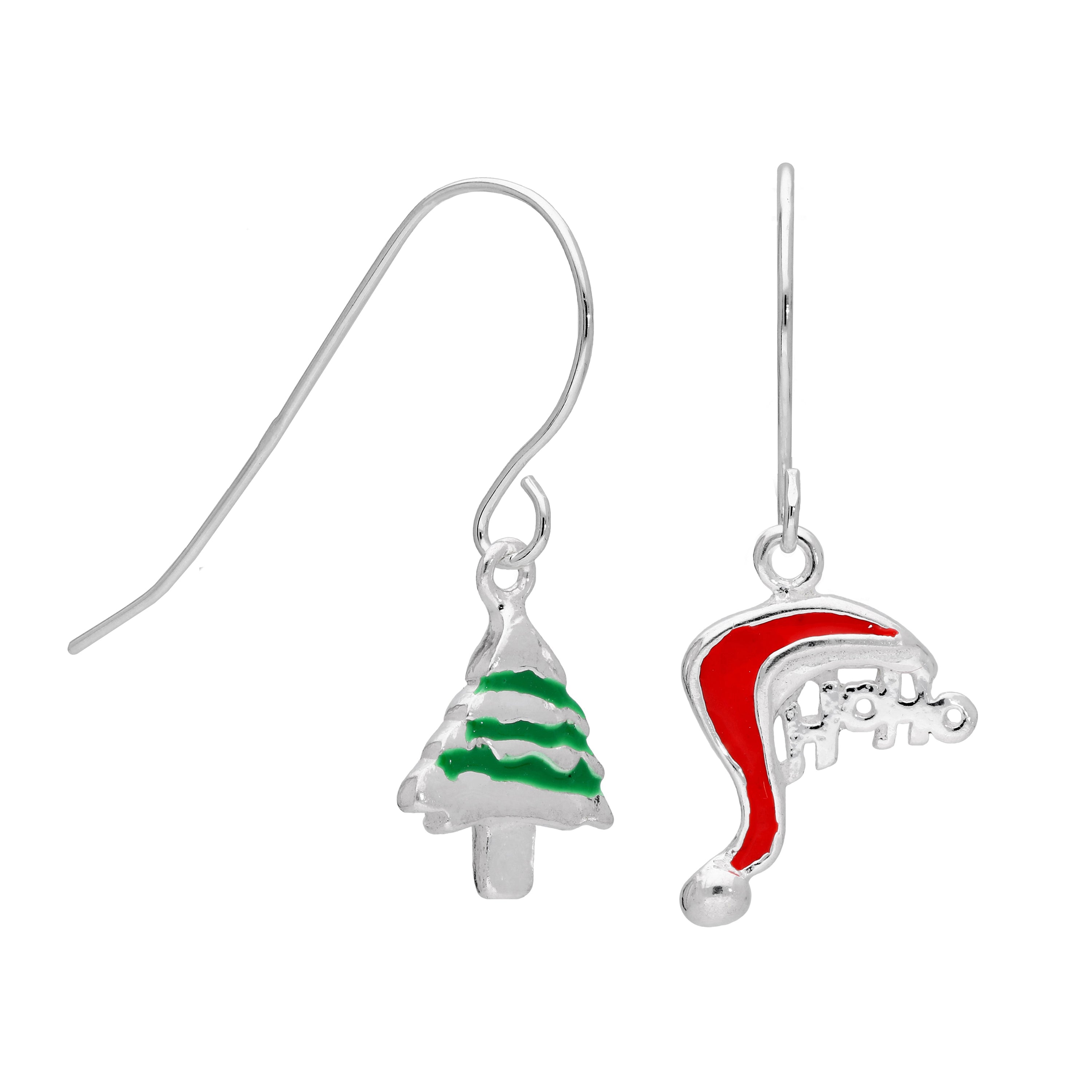 Sterlingsilber Weihnachtsmütze & Weihnachtsbaum Baumel Ohrringe