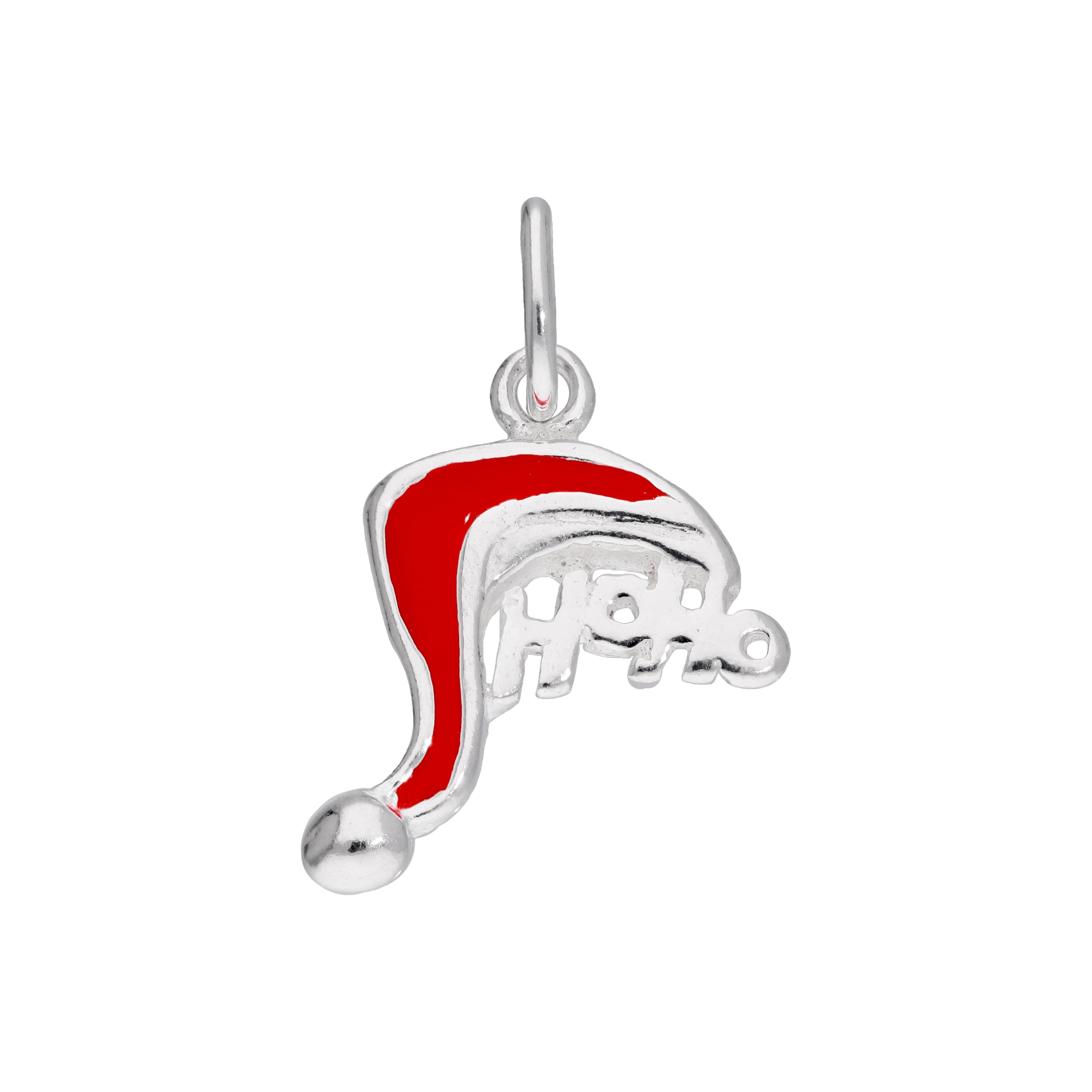 Sterlingsilber Rot Emaille Weihnachtsmütze HOHOHO Anhänger