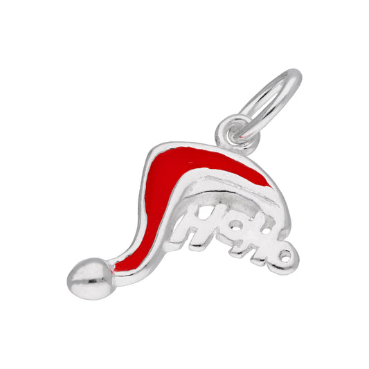 Sterlingsilber Rot Emaille Weihnachtsmütze HOHOHO Anhänger