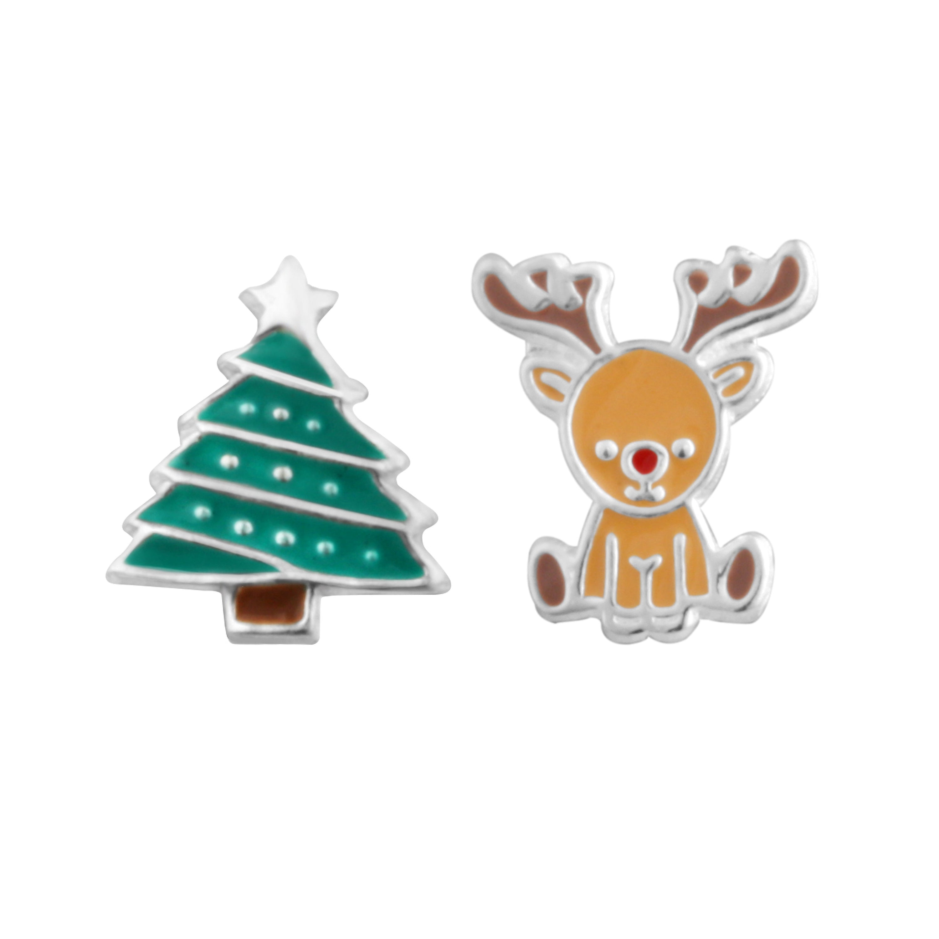 Sterlingsilber Rentier & Weihnachtsbaum Ohrstecker