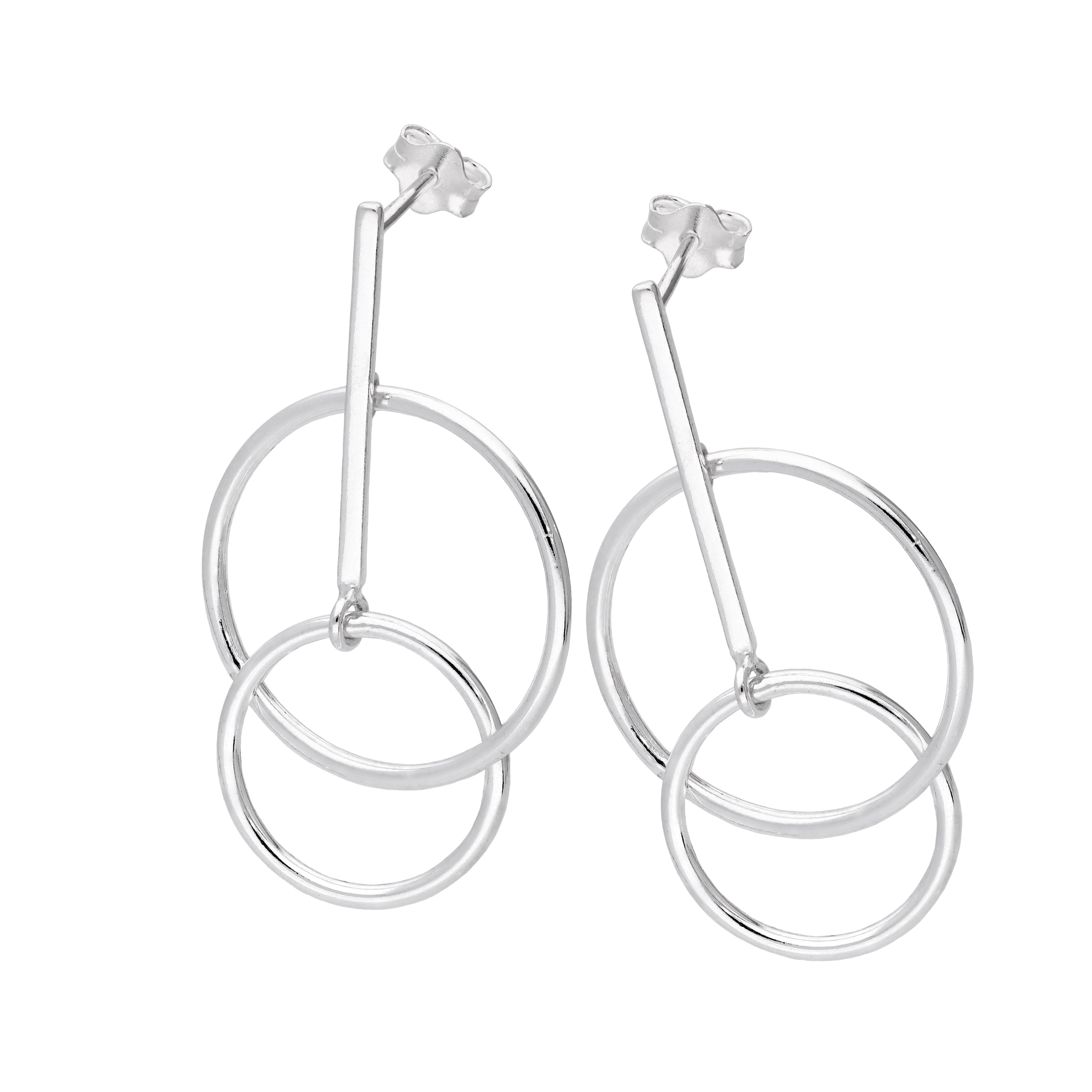 Sterlingsilber Doppel Kreis Stange Ohrstecker
