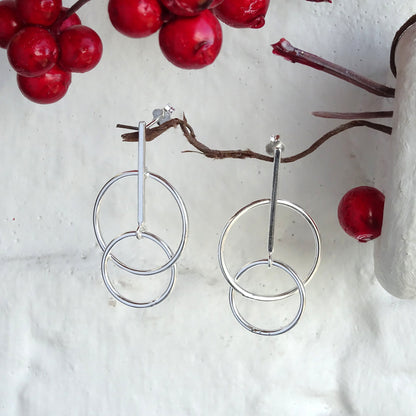 Sterlingsilber Doppel Kreis Stange Ohrstecker