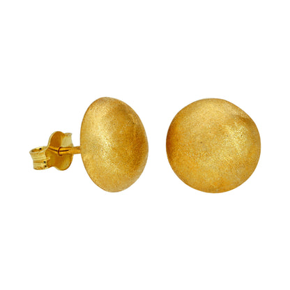 Gold Plated Sterling Silver Matt Half Ball Stud Earrings
