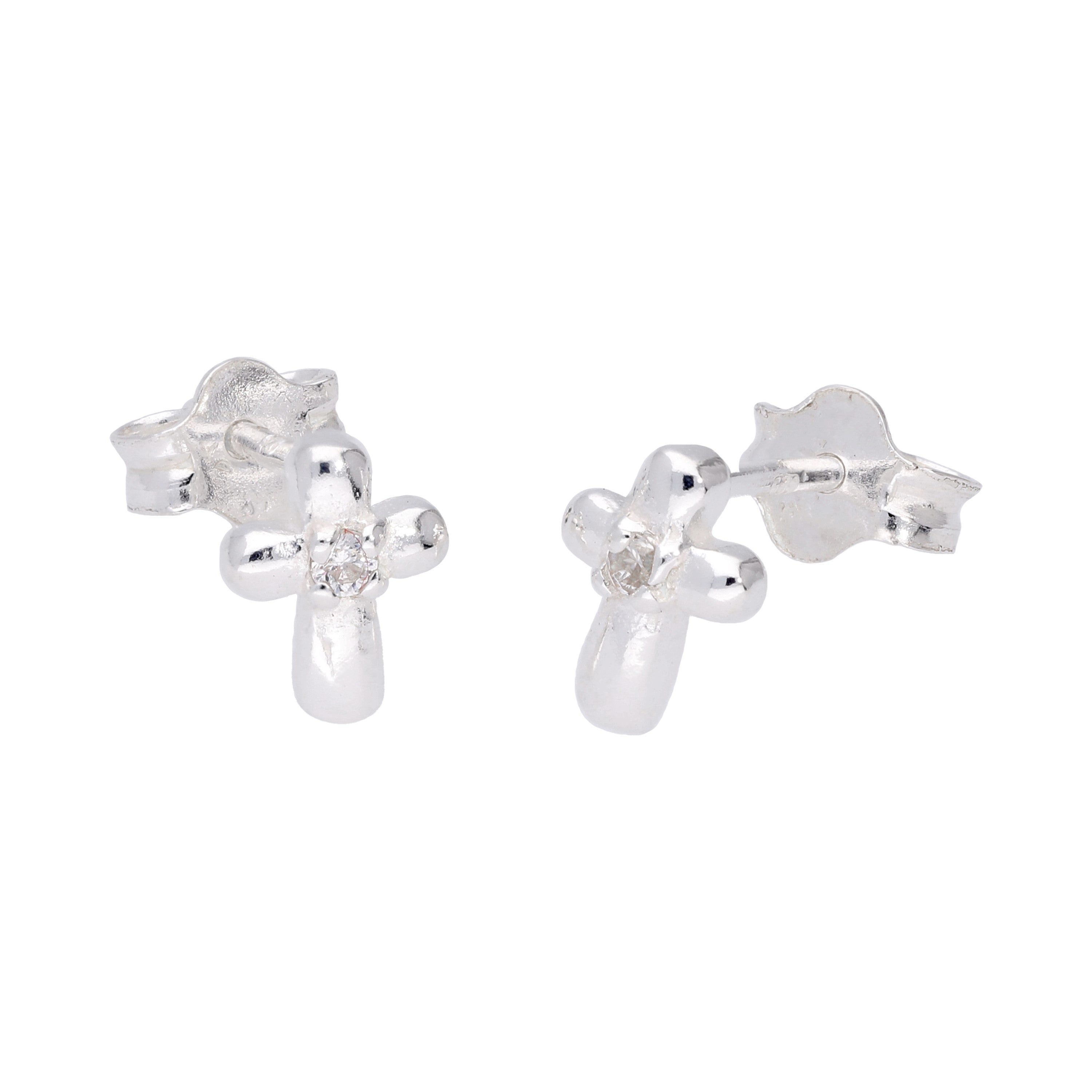 Sterlingsilber Gerundet Kreuz Ohrstecker
