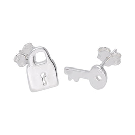 Sterlingsilber Schlüssel und Vorhängeschloss Ohrstecker